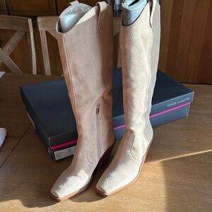 Vince Camuto Women's Beige Suede Over the Knee Boots